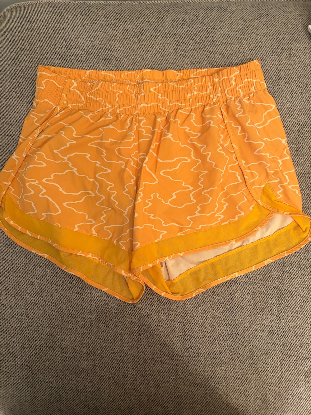 Athleta Orange Patterned Running Shorts